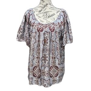 Sundance Silk Top Womens M Paisley Boho Puff Sleeve Cottage Peasant Folk Fairy